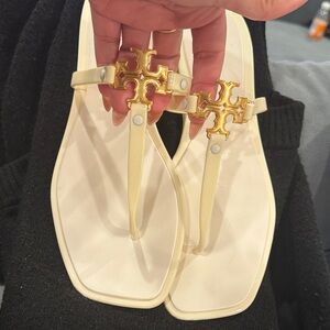 Tory Burch Cream Sandals with Gold Logo